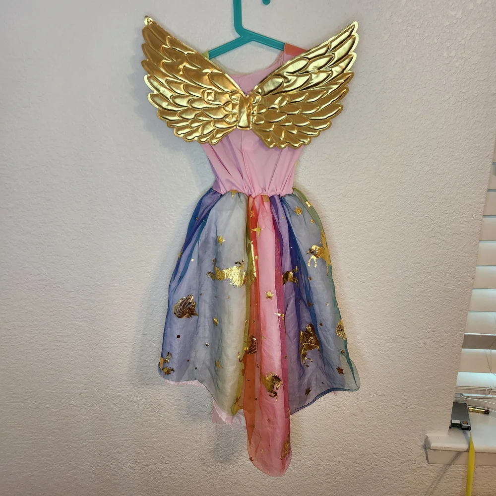 Kids Rainbow Gold Wing Fairy Costume unicorn princess 4 5